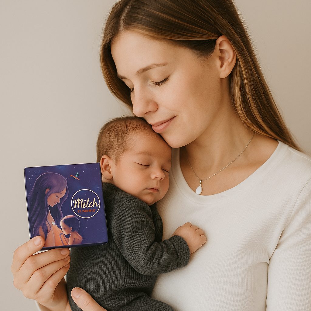 Mamá con su bebé sosteniendo el kit Milch